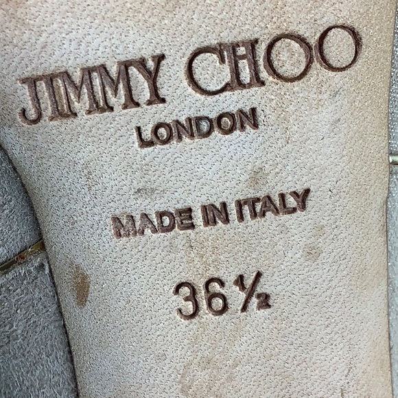 Jimmy Choo Leash Shimmery Cutout Peep toe back zipper Sand Sandal size 36.5 EUC - Picture 10 of 16